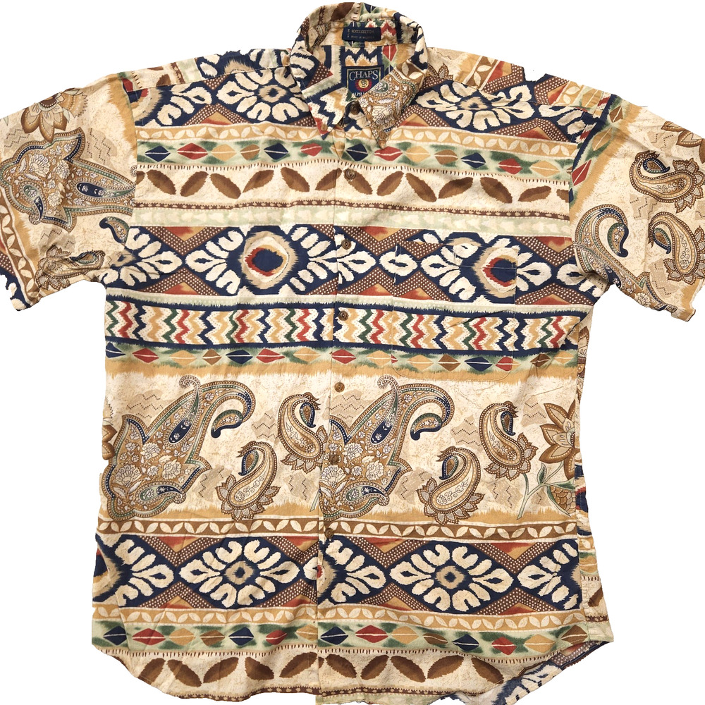 Vintage Chaps Ralph Lauren Mens Large Paisley Medallion Button Down Shirt Cotton